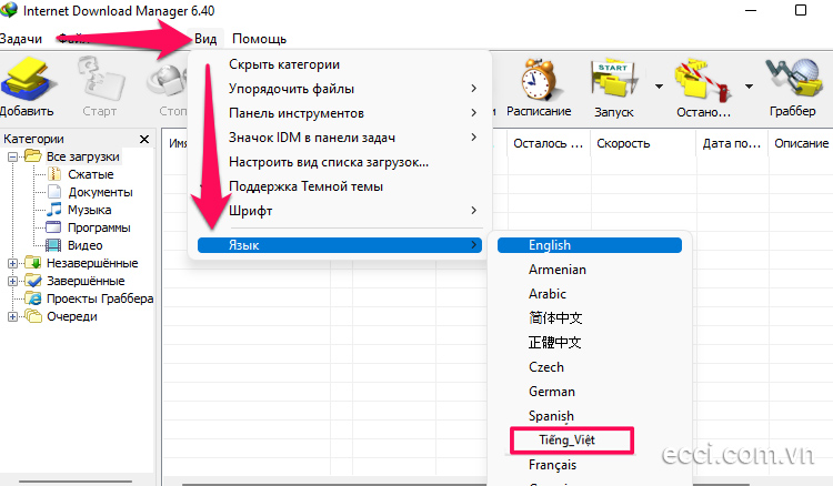 thiết lập ngôn ngữ